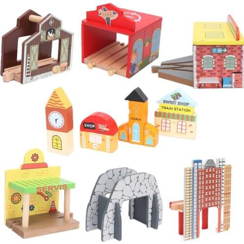 Bulk wooden track scene accessories viaduct cave parking garage compatible with brio railway wooden track toys
