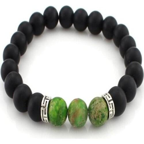 8mm Green Imperial Jasper Obsidian Bracelet 7.5 inches Unisex yoga Spirituality Wrist Buddhism Bead pray