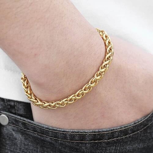 Womens Mens Bracelets Stainless Steel Bracelet Gold Color Wheat Link Chain Bracelet Jewelry Wholesale 7-11inch KBM138