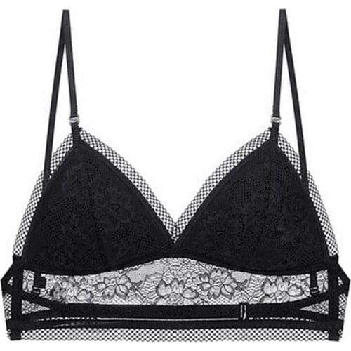 Backless Strapless Bra Push Ups Plus Size Womens No Steel Ring Sexy Lace Thin Printed Mesh Underwear Bra Low Back Underwear Top