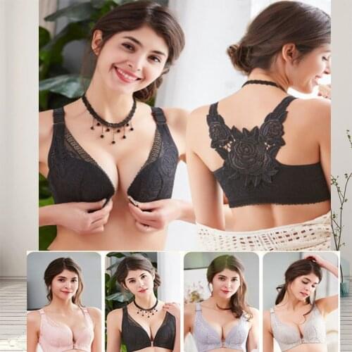 Giyu Spring/Summer New Rose Thin Bras Gathering Adjustable Comfortable Underwear Big Chest Front Buckle Beautiful Back Size Bra