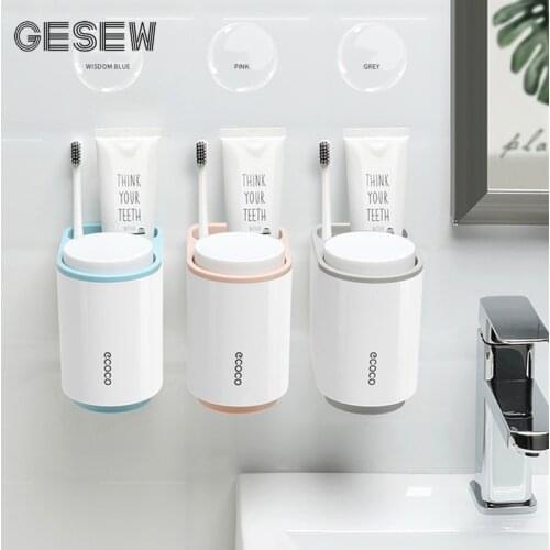 GESEW Toothbrush Holder With 2 Cup Magnetic Attraction Wall Mount Punch Free Toothbrush Case Bathroom Accessories Sets