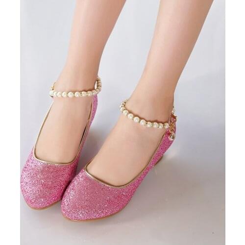 4-13 Years Children Fashion Crystal Beaded Teenage Girls Leather Shoes With Heels Costume Princess Dance Party Wedding Kids Shoe