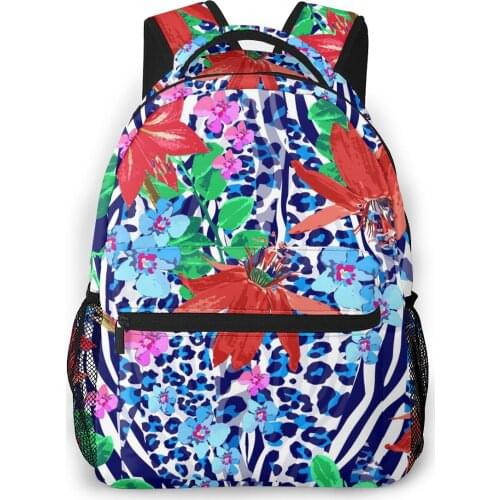 2021 OLN Travel Backpacks Blue Zebra And Red Flowers Pattern Girl Backpack For Women Large Capacity School Bag For Teenage