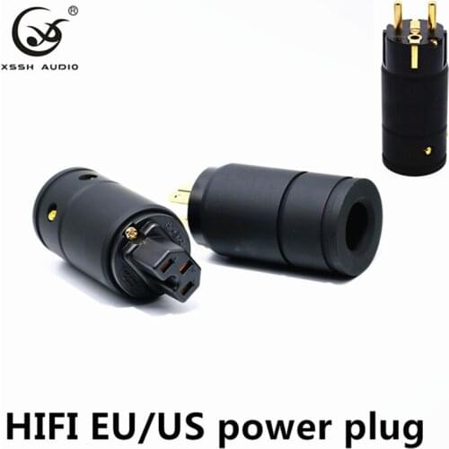 HI-end EU/US/AU Pure Copper Gold Plated Power Plug Tail Connector For HIFI Audio Power supply wire Connectors DIY audio cable