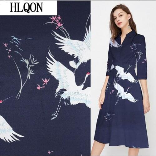 Imported crane print chiffon jacquard satin silk fabric for fashion women dress skirt handmade home delicate textile by meter