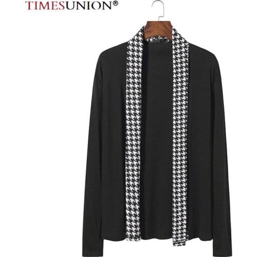 2020 New Autumn Winter Classic Houndstooth Lapel Knit Cardigan Mens Sweaters High Quality Men Knitted Coats Male Knitwears