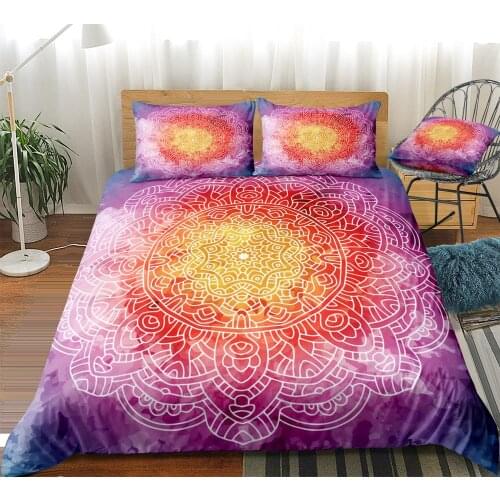 Bohemain Bedding Set Boho Mandala Duvet Cover Set Mandala Floral Bed Linen Orange Purple Bedclothes Boho Hippie Home Textile