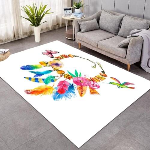 Mandala Feather Living Room Rug Bohemian Bedroom Carpet Hippie Circle Floor Mat Buttefly Bird Floral Boho Large Tapete