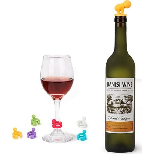 Cute Wine Bottle Stopper Bar Party Supplies Leak Free 7 pcs/set Drink Cup Mixproof Silicone Marker Rubber Wine Glass Label