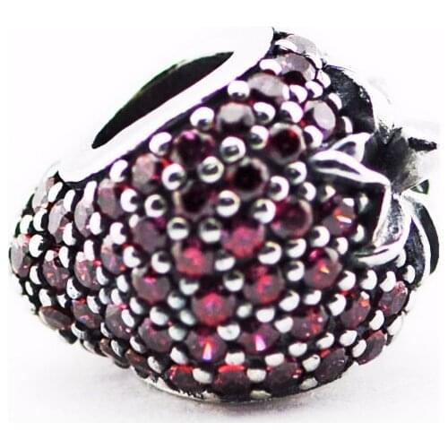 Pave Red CZ Strawberry Crystal Beads for Jewelry Making Summer Silver 925 Jewelry Charm Beads for Charms Bracelets Jewelry Women