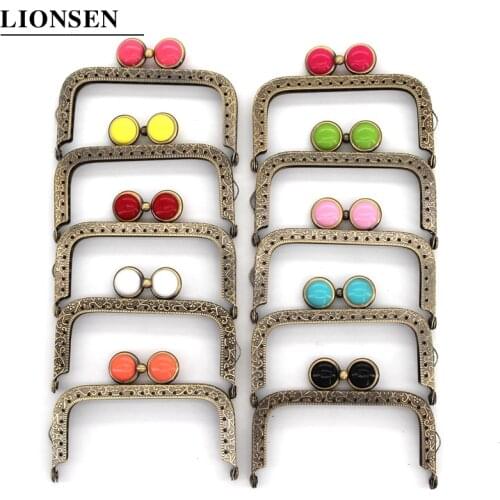 LIONSEN 8.5cm Flat Bead Antique Bronze square Metal Purse Frame Handle for Clutch Bag Handbag Accessories Making Kiss Clasp Lock
