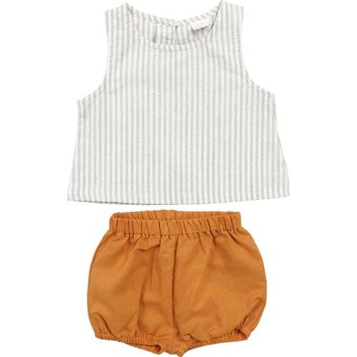Kaiya Angel Toddler Baby Girls Summer Clothing Set Sleeveless Striped T-shirt tops Solid Shorts Children Casual 2PCS Outfits