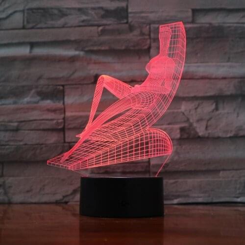 Lying Chair Sunbath Design Touch Table Lamp 7 /16 Colors Changing Desk Lamp 3D LED Lamp Novelty Night Lights USB Light 3D-842