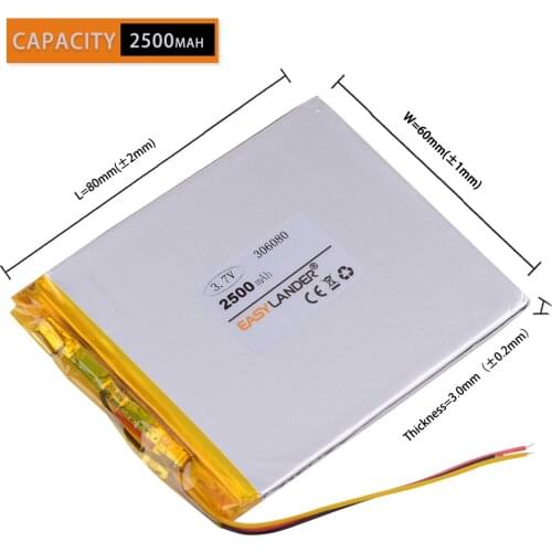 Polymer Lithium Battery 306080 3.7v 2500mah Love Landing PDA Smart Tablet Computer 3.7 v 3 Line