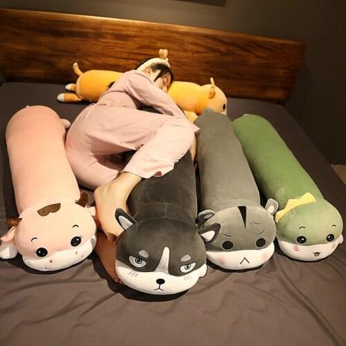 80-120CM Cute Animals Plush Hamster Dinosaur Husky Cushion Stuffed Toys Bedroom Sleeping Long Pillow Gifts Baby Girl Griend