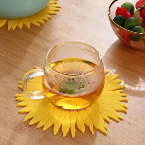 Multicolor Sunflower Trivet Mat Heat Resistant Coaster Pot Holder Rubber Drink Cup Mat Table Placemats Kitchen Accessories