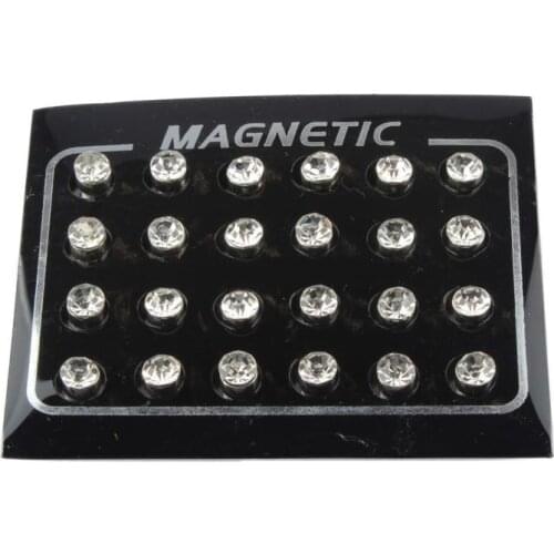 12 Pair Set Non Piercing Clip on Round Rhinestone Magnetic Magnet Stud Men Women Fake Earring 6mm