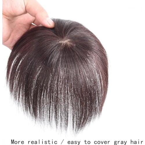 MANWEI Hair Topper Covering White Hair Natural Invisible Hair Clip In Bangs Hairpiece Synthetic Fake Bang Hair