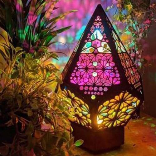 Night Light Colorful Projection Lamp Gift Projection Light Exquisite Wood Beautiful Taper Shape Floor Light Projector Nightlight