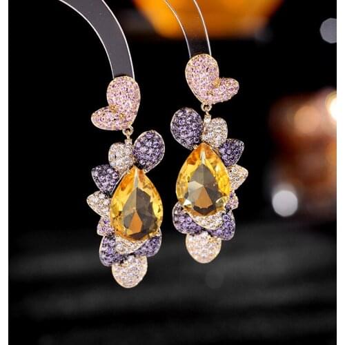 New European and American Hyperbole Summer Fashion Jewelry Women Elegant Vintage Long Flower Earrings Sliver Waterdrop Ear Studs