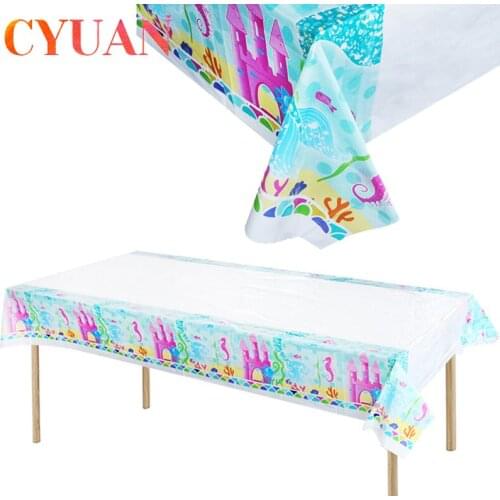 CYUAN Mermaid Party Supplies Disposable Tableware Under the Sea Little Mermaid Tail Tablecloth Girls Birthday Party Decor Kids