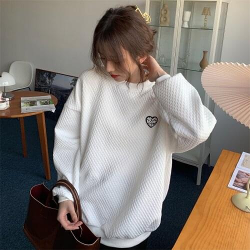 2021 Autumn Loose Sweatshirt Long Sleeve Korean Round Neck Pullover Top Casual Simple Hoodie