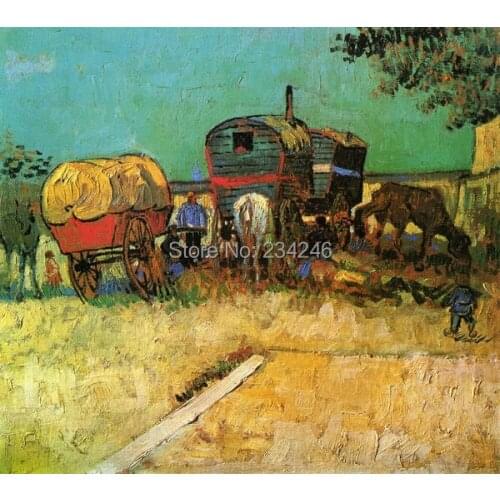 Handpainted Canvas Oil Painting Replica Encampment of Gypsies with Caravans Van Gogh Painting for Living Room Original Quality