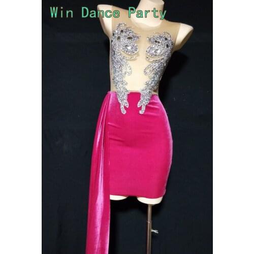 Mesh Velvet Long Tail Sparkly Transparent Short Dresses Women Birthday Celebrate Sexy Evening Long Train Dress Dancer Costume
