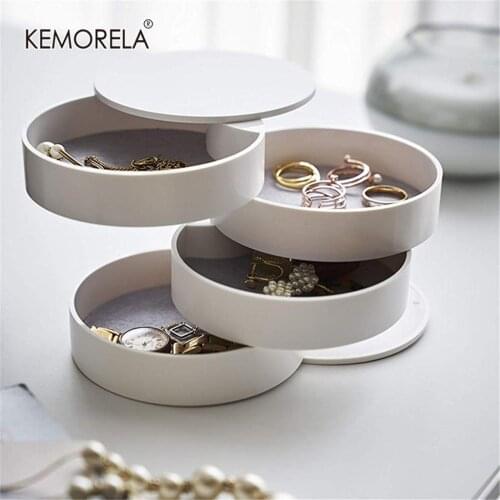 Women Jewelry Storage Box New Design Fashion 4-Layer Rotatable Jewelry Accessory Storage Tray With Lid Birthday Gift For Women