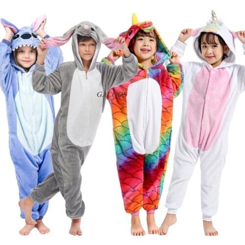 Warm Winter Unicorn Pajamas For Boys Girls Panda Stitch Animal Pyjamas Kids Long Sleeve Onesies Kugurumi Unicornio Teens Pajama
