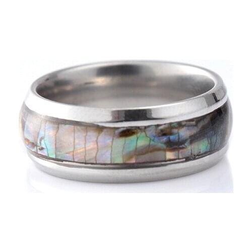 Yingwu Fine Jewelry Silver 6MM Inlaid Abalone Shell Beveled Steel Stainless Steel Ring Wedding Jewelry 30pcs Lot Wholesale