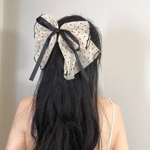 New style wave dot extra large bow knot hair clip summer Korean version beautiful girl sweet spring clip big clip headdress