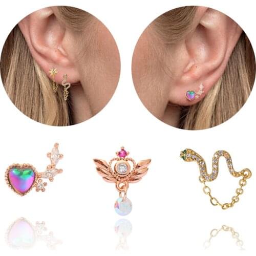 1Pc New Multicolor Crystal Pendant Ear Piercing Jewelry Cartilage Stud Earrings For Women Helix Conch Rook Screw Back Earring