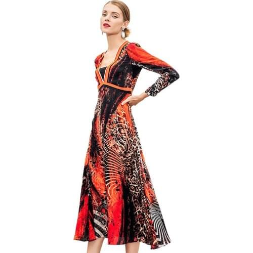 New 100% Mulberry Silk Dress with Leopard Printed Long Sleeve Silk Dress for Women in Spring and Summer of 2019