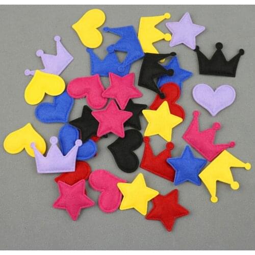 100Pcs Cute Stars/Heart/Crown Felt Cloth Padded Appliques DIY Craft Supplies Kids Scrapbook Basteln Hair Accessories Materials
