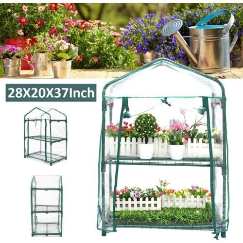 2 Layers Mini Garden Greenhouse Home Outdoor Flower Plant Pot Growing Tent Gardening Winter Warm Room Shelves Racks Iron Stands