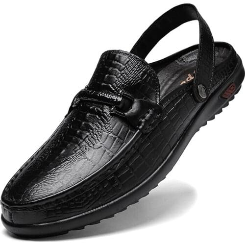 2021 New Summer Half Drag Men Outdoor Casual Flats Fashion Sandals Genuine Leather Beach Shoes Top Quality Non-slip Slippers