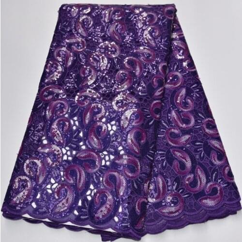 5yards/pc) high quality purple African hand cut sequins organza lace fabric with embroidery for party dress OP146