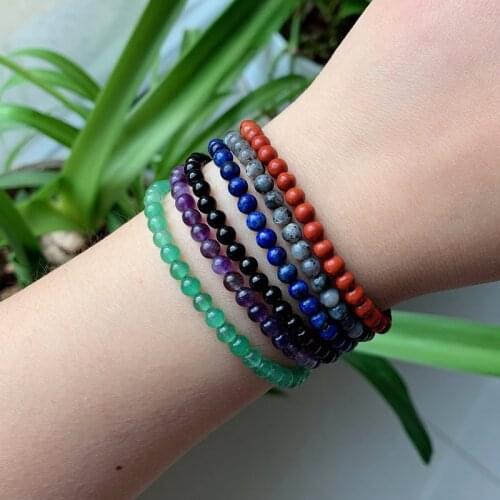 4mm Natural Stone Bracelets Small Round Beaded Strand Amethysts Agates Pink Crystal Bracelet for Women Healing Couple Jewelry