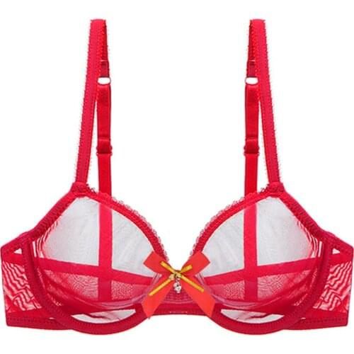 Thin Cup Sexy Mesh No Sponge Red Year of the Year Bra Large Size Bra for Women