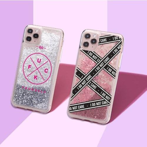 I Don't Care Quote Swag Sparkle Liquid Real Glitter Phone Case Fundas Cover for iPhone 11 X XS XR Max Pro 7 8 7Plus 8Plus 6