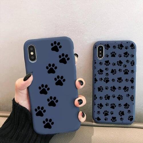 Hot best friends Dog paw Phone Case for iPhone 12 mini 11 Pro XS MAX X XR 7 8 6 Plus Candy Color blue Soft Silicone Cover