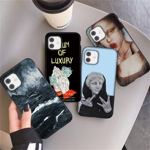 Art Oil Painting Phone Case For iPhone 13 Pro 12 Mini 11 Pro Max XR XS Max X 6 6S 7 8 Plus SE 2020 Vintage Waves Fundas Cover