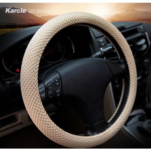 Karcle Ice Silk Steering Wheel Cover 38cm Summer Car Steering Cover Protector with Rubber Inner Ring Interior Car Accessories