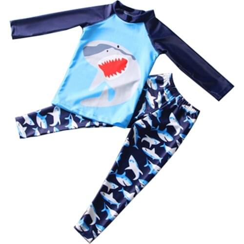 Kids Boys Two-Piece Dolphin Long Sleeve Rash Guard UPF50+ Swimwear Baby Boys Swimming Suit With Cap Little Boys Wetsuit Swimsuit