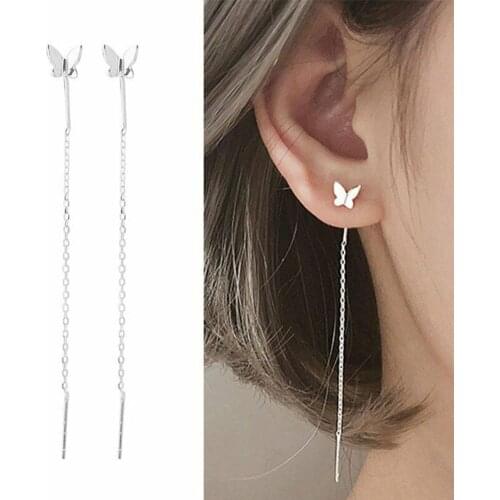 Long Tassel Heart Drop Earrings for Women Butterfly Heart Ball Wedding Long Chain Hanging Dangle Earrings Fashion Party Jewelry