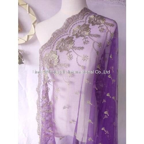 Double side symmetrical full purple net yarn embroidery lace fabric,sewing accessories