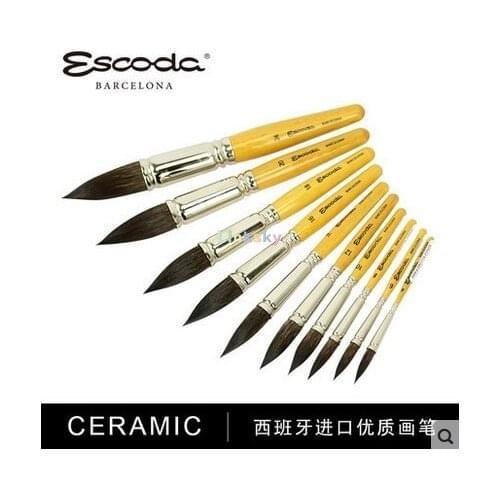 Escoda Ceramic and Porcelain Series 5909 Artist Watercolor Brush, Squirrel | Round | Oval Shape | Shiny Varnished | Short Handle