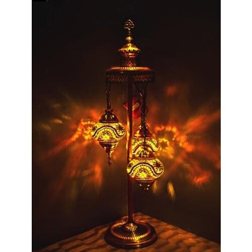 3 Globes Turkish Moroccan Mosaic Authentic Vintage Art Deco Triple Floor Lamp Light, 15 Colors